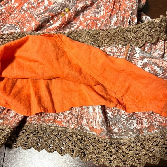 FREE PEOPLE Love Birds Mini Dress Paisley Cold Shoulder Orange Boho Size Medium - Picture 12 of 16